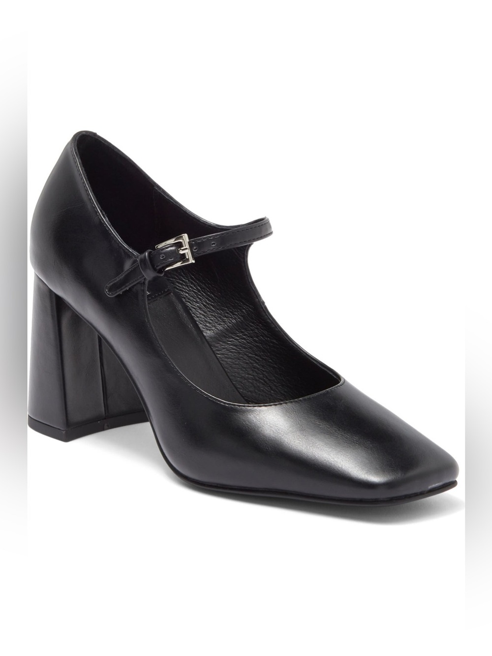 Jeffrey Campbell Black Bourdin Mary Janes Block Heels w Strap & Square Toe Sz 7